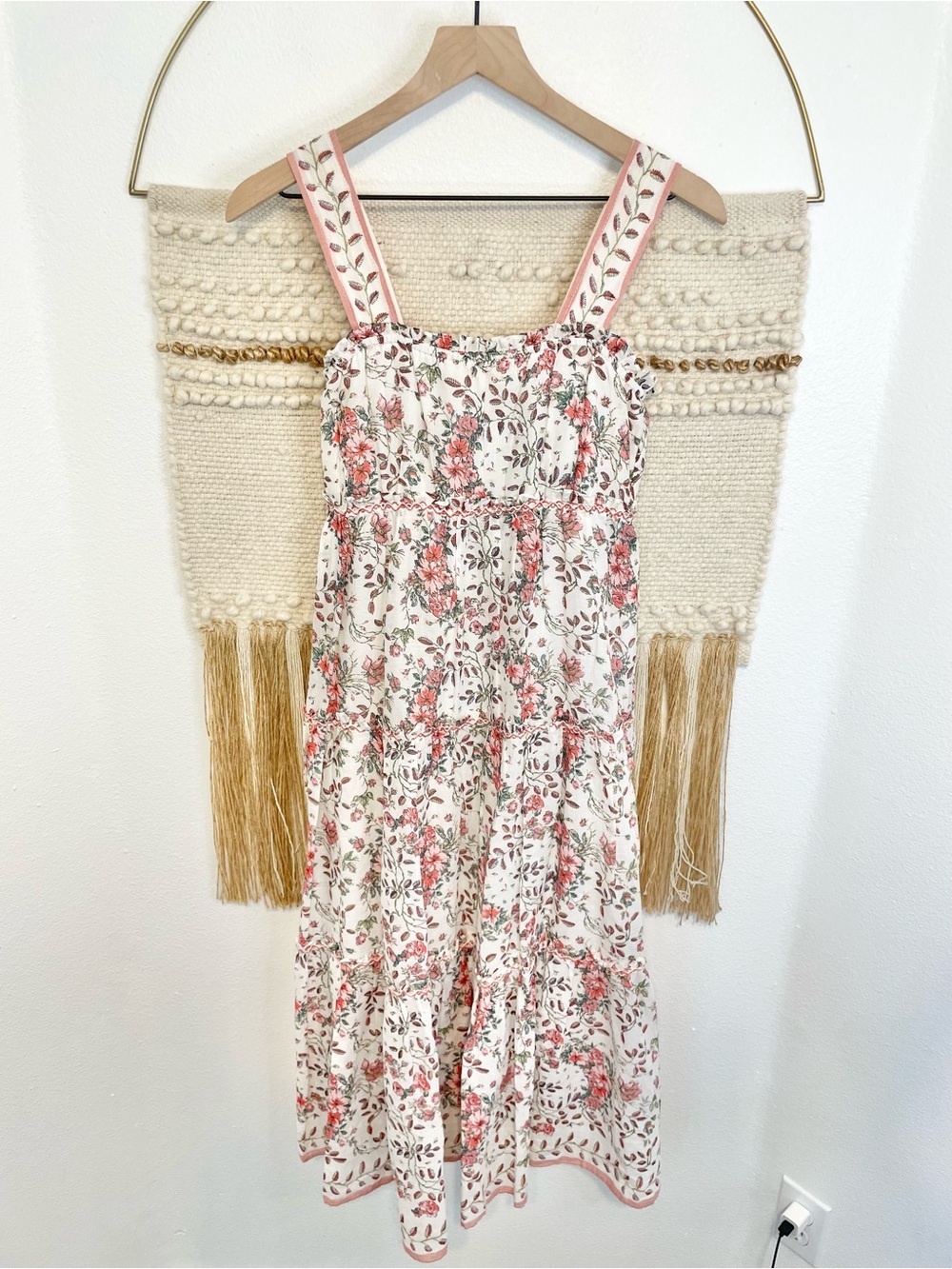 Max Studio White Tiered Sundress with Pink Floral Print XS 100% Cotton
